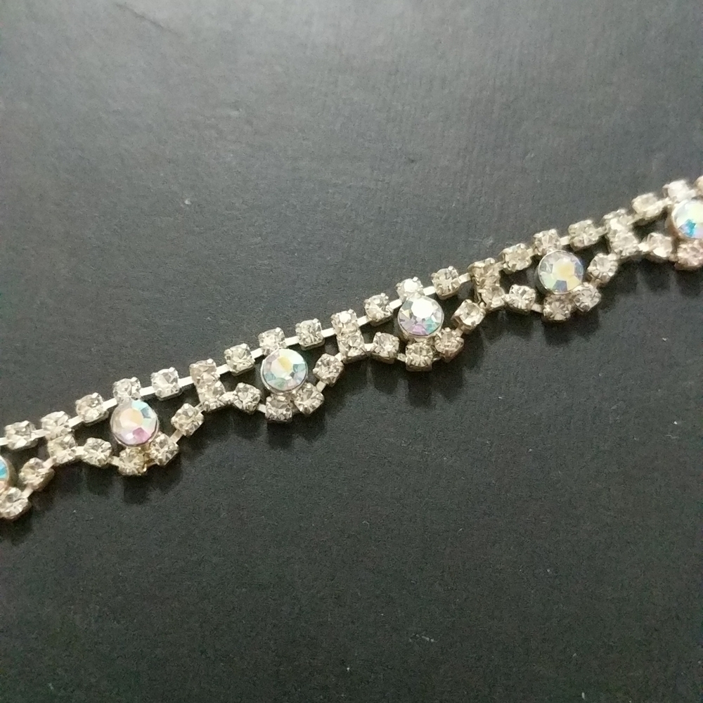 Silver Tone Clear Rhinestone Delicate Statement Bracelet